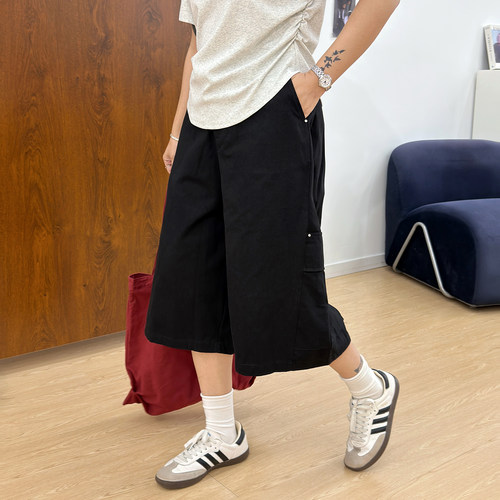 宛宛大码美式复古工装裤女夏季新款胖mm宽松显瘦松弛感潮流七分裤