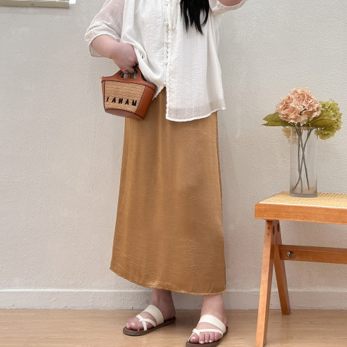 宛宛大码胖MM肌理缎面长裙女夏高腰显瘦遮肚垂感A字裙气质连衣裙