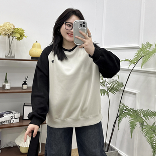 微胖mm显瘦减龄遮肉插肩袖 圆领卫衣女春秋2024新款 上衣潮 美式 大码