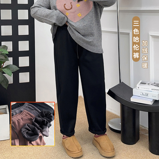 休闲显瘦加厚萝卜裤 女秋冬加绒锥形奶奶裤 胖mm黑色毛呢哈伦裤 大码