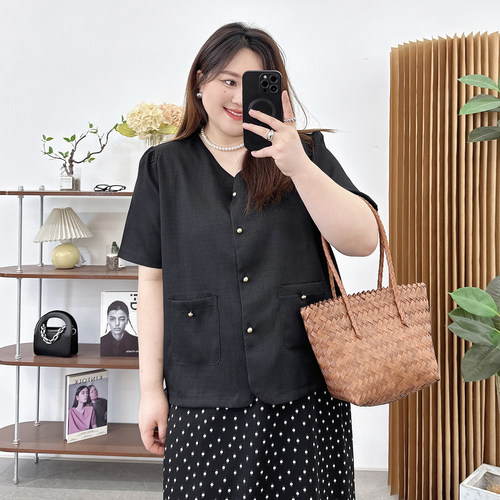 V领简约纯色短袖上衣T恤