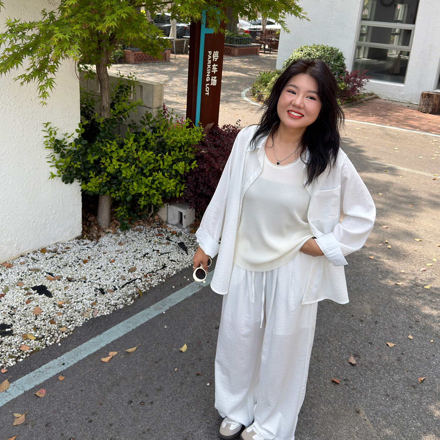 宛宛大码防晒夏日套装女宽松韩版时髦胖MM长袖衬衫阔腿长裤两件套