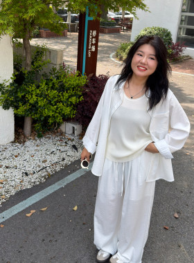 宛宛大码防晒夏日套装女宽松韩版时髦胖MM长袖衬衫阔腿长裤两件套