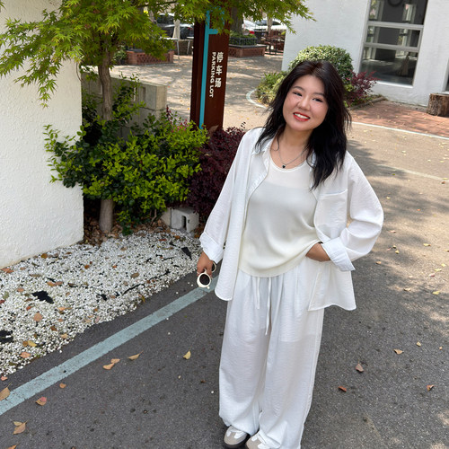 宛宛大码防晒夏日套装女宽松韩版时髦胖MM长袖衬衫阔腿长裤两件套