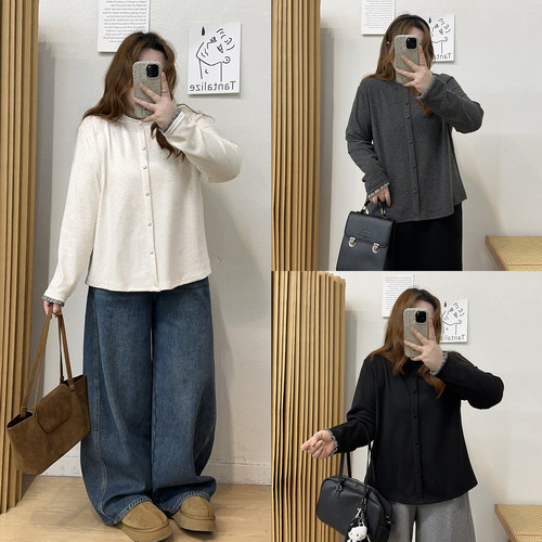 宛宛大码设计感花边针织打底衫女秋冬胖mm显瘦遮肚子毛衣洋气上衣
