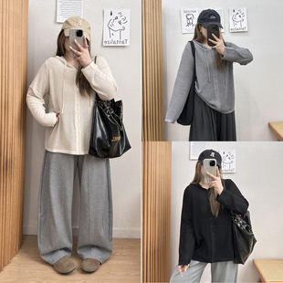 女秋季 宛宛大码 镂空连帽针织衫 慵懒风长袖 胖mm宽松巨显瘦外搭 女装