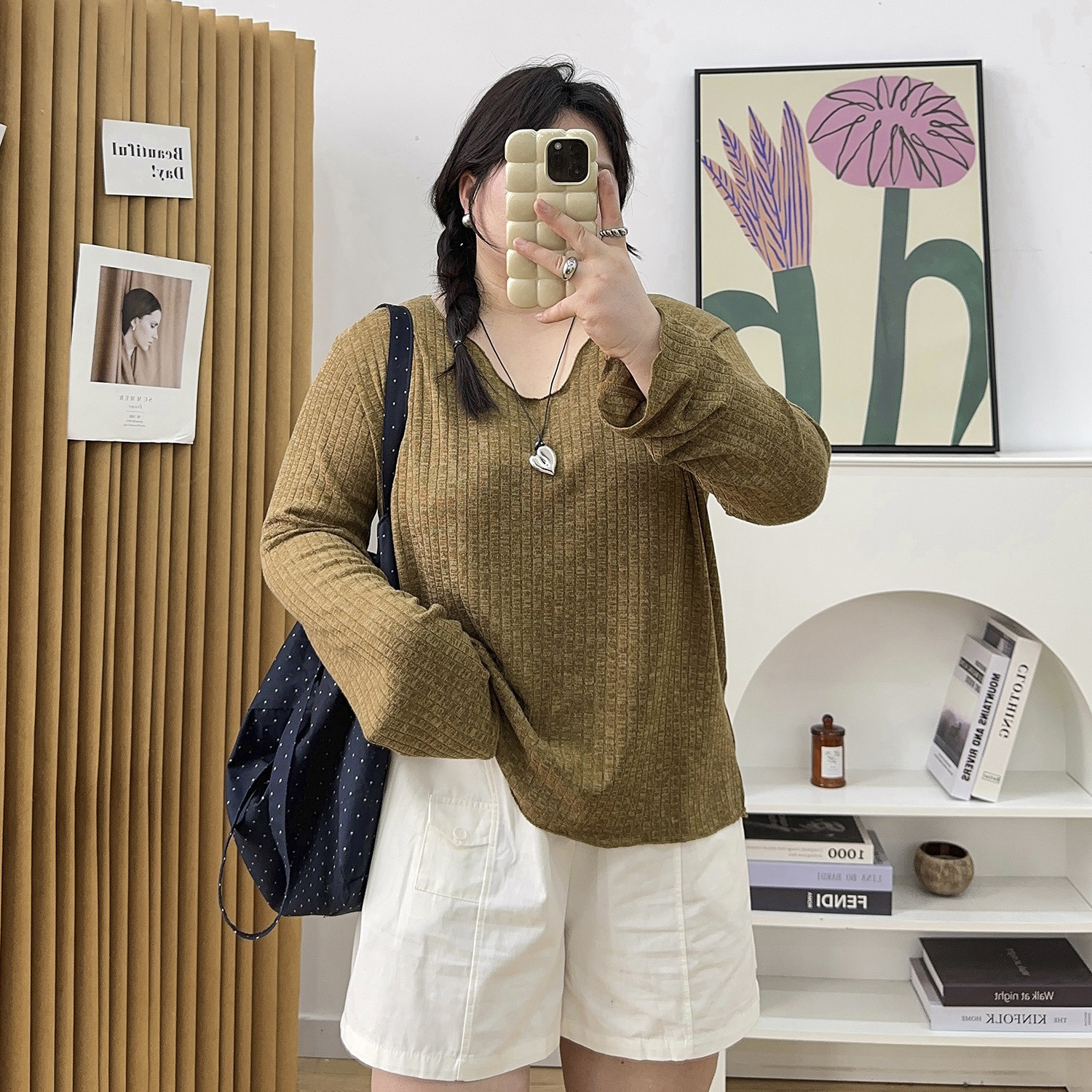 宽松V领针织防晒罩衫上衣