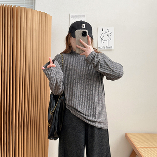 女秋冬显瘦遮肉毛衣百搭内搭打底衫 宛宛大码 胖MM半高领坑条针织衫