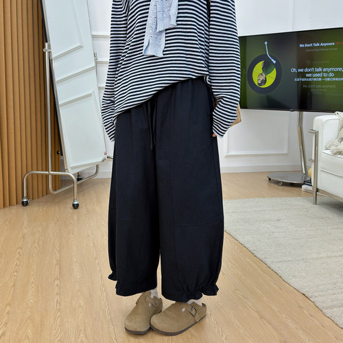 宛宛大码女装花苞裤秋季新款休闲裤胖mm显瘦宽松阔腿九分裤小个子