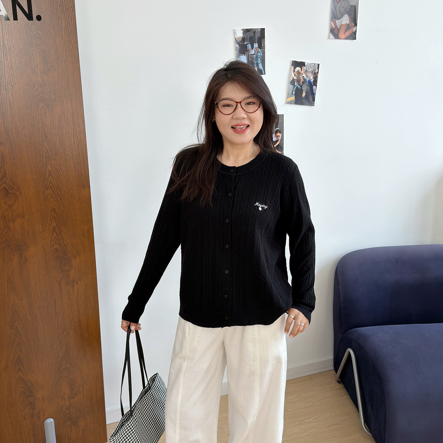 宛宛大码女装上衣胖mm高级感麻花针织衫春秋宽松百搭长袖外套外搭