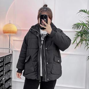 宛宛大码 宽松菱格棉服加厚保暖面包服外套甜美收腰棉衣 胖MM秋冬季