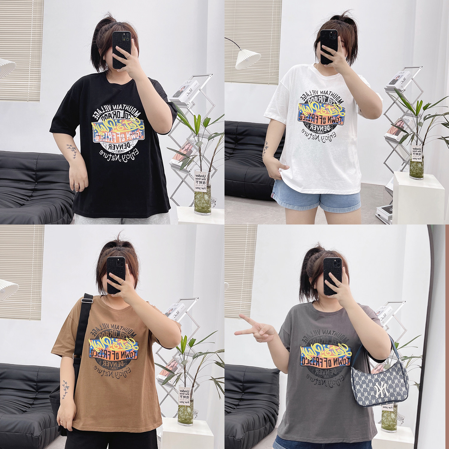 WANWANJIA 약간 뚱뚱한 대형 지방 MM 레트로 프린트 반팔 티셔츠 여성 여름 루즈 슬림 캐주얼 라운드 넥 탑