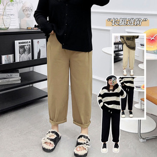 女梨形身材显瘦宽松九分萝卜裤 胖mm抽绳百搭休闲哈伦裤 子 新款 秋季