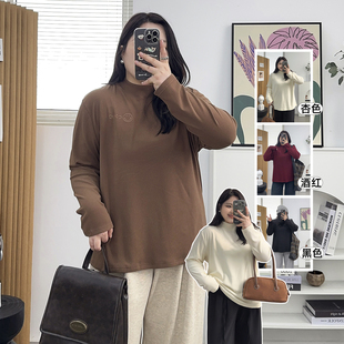 保暖内搭 200斤胖mm双面德绒半高领加肥加大秋冬女装 打底衫 女大码