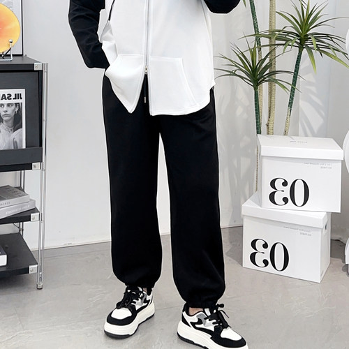 高腰松紧抽绳宽松束口裤