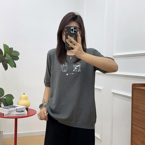 宛宛大码女装胖mm遮肉显瘦夏季新款正肩短袖T恤宽松休闲针织上衣