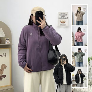 大码 卫衣女秋冬加绒加厚胖mm宽松慵懒保暖上衣外套 摇粒绒立领开衫
