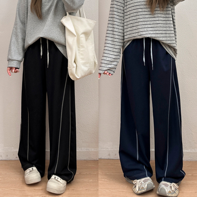 宛宛大码哈伦牛仔裤女春秋新款胖mm宽松高腰显瘦直筒阔腿弯刀裤子