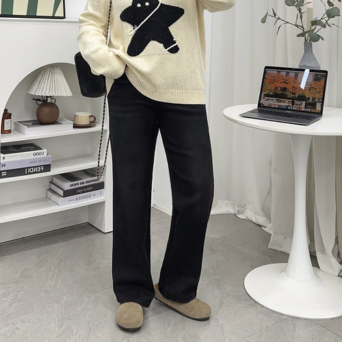 宛宛高腰直筒窄版阔腿裤