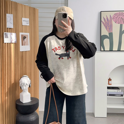 宛宛家拼色德绒T百搭时尚