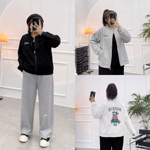 宽松韩版 宛宛大码 卫衣外套女薄款 卡通开衫 胖mm棒球服上衣春秋 女装