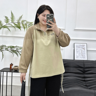 2024新款 卫衣女早秋薄款 慵懒风宽松上衣 胖mm正肩复古撞色美式 大码