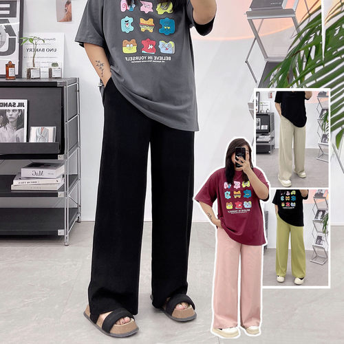 轻薄华夫格直筒阔腿裤