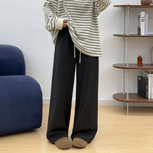 加绒阔腿裤 胖mm加厚运动裤 秋冬季 高腰垂感休闲直筒裤 新款 宛宛大码