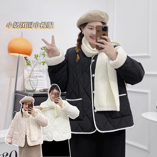 胖MM短款 2023新款 棉衣棉服女轻薄显瘦菱格夹棉外套 秋冬季 现货大码