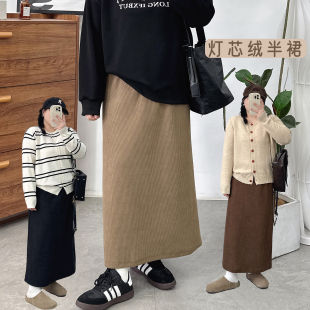 大码 胖mm梨型身材遮胯显瘦裙子 高级感气质灯芯绒a字半身裙秋冬季