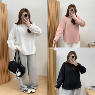 女早春新款 宛宛大码 打底衫 圆领长袖 休闲百搭内搭纯色宽松上衣 女装