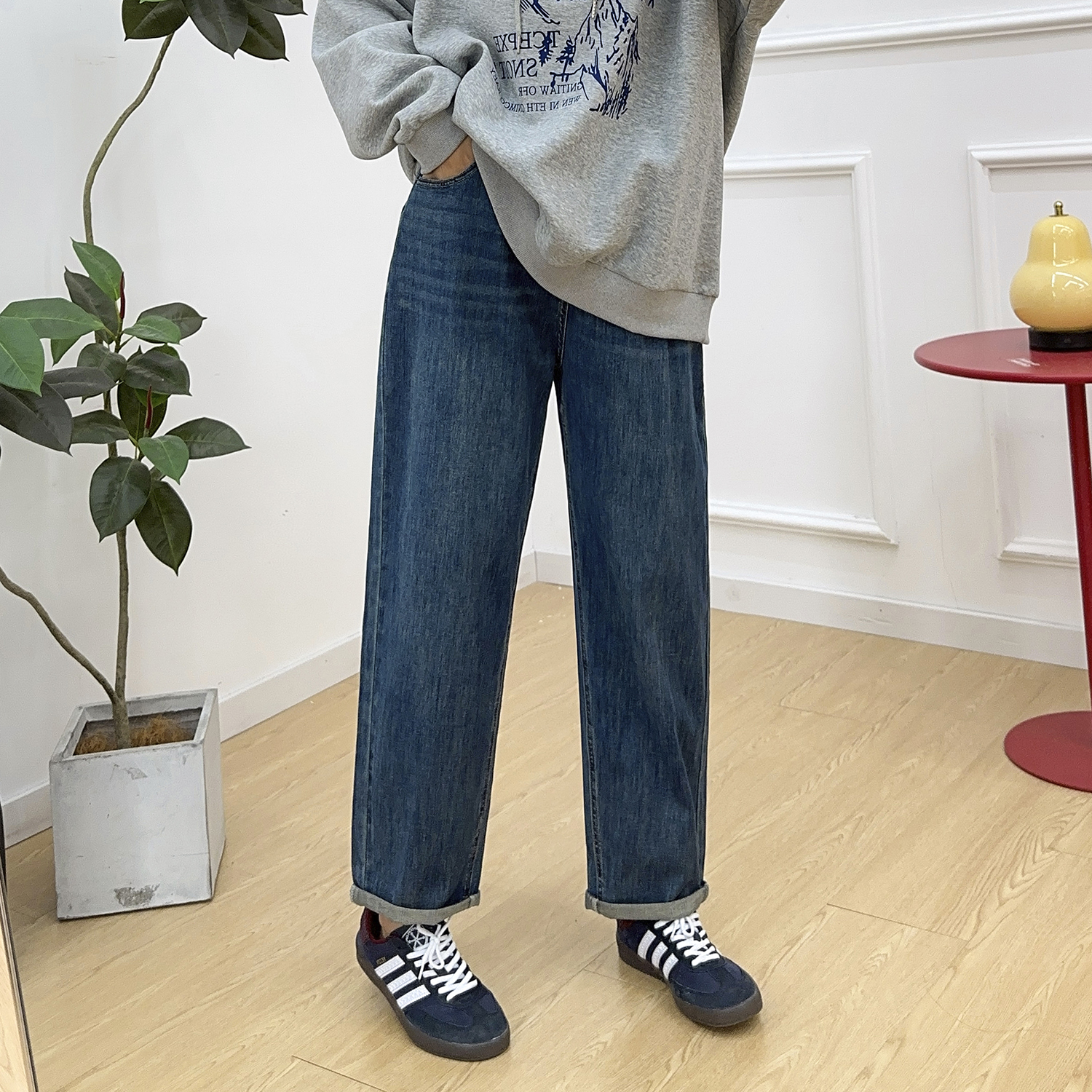 松紧高腰休闲遮肉显瘦老爹裤