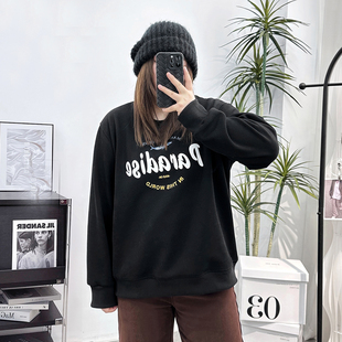 宛宛大码 宽松显瘦上衣 卫衣女秋冬新年港风复古加绒加厚胖mm中长款