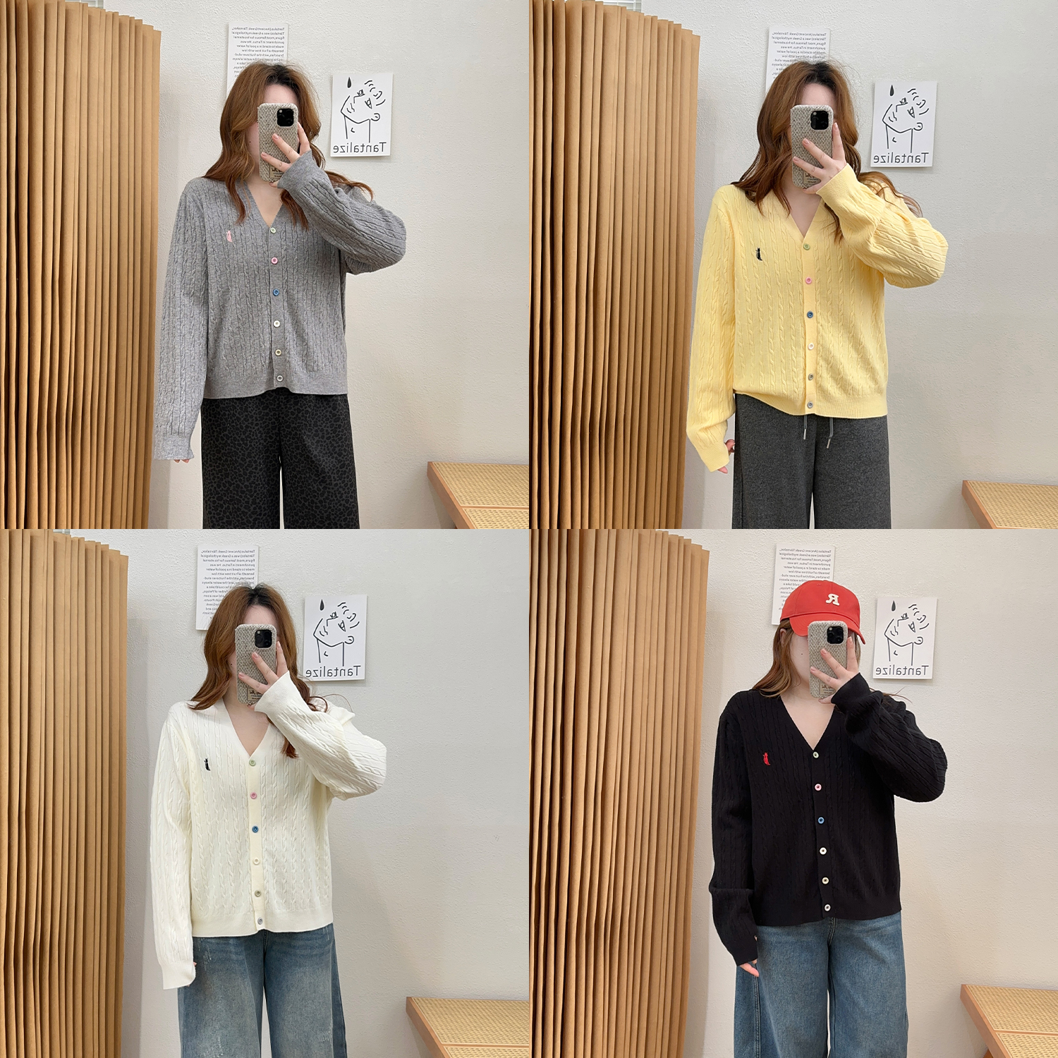 宛宛大码女装秋冬新款V领刺绣针织开衫胖mm洋气显瘦内搭修身上衣