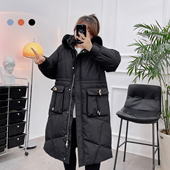 特大码 真毛领羽绒服女200斤胖mm中长款 加肥牛角扣白鸭绒显瘦洋气