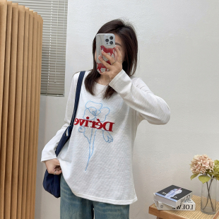白色上衣 t恤女设计感胖mm内搭打底衫 宛宛大码 宽松遮肚子卡通长袖