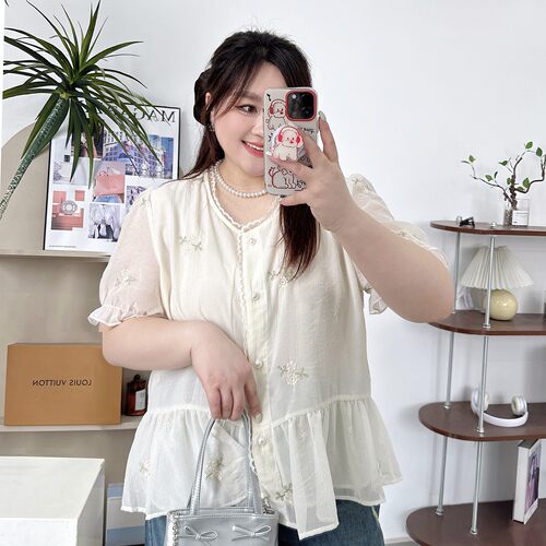 法式花边刺绣气质雪纺衬衫