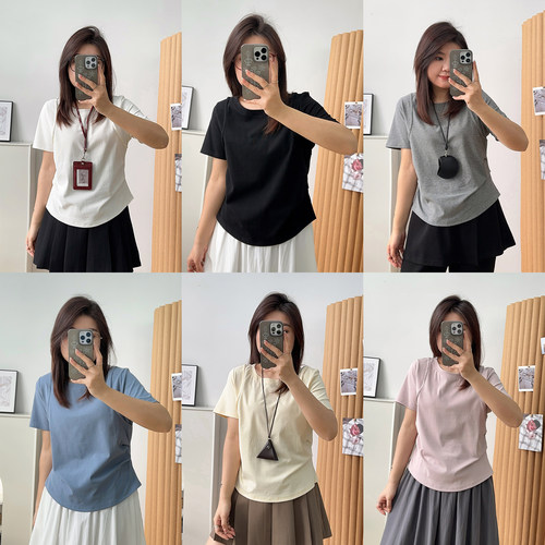 宛宛大码女装夏季新款胖mm收腰捏褶短袖t恤修身显瘦正肩灰色上衣