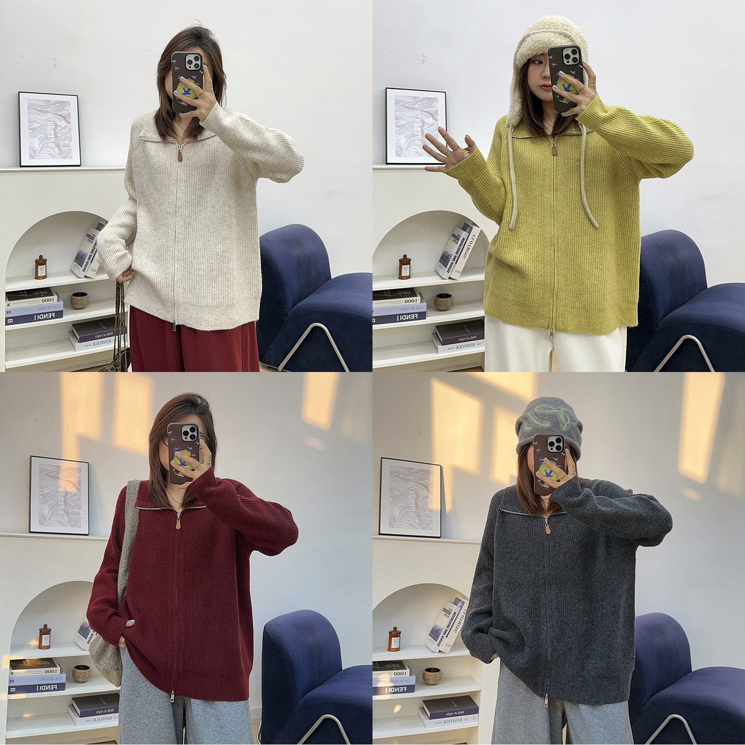 宛宛大码秋冬高领拉链针织开衫宽松胖mm慵懒风休闲翻领毛衣外套女,女装/女士精品,大码内搭,淘宝优惠券,粉丝福利购,淘宝优惠卷