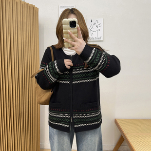 复古拉链加厚毛衣外套秋冬胖mm宽松显瘦别致上衣 时尚 宛宛大码 女装