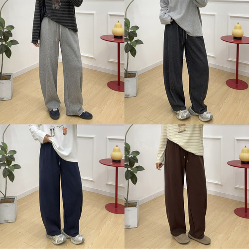 松紧高腰休闲镰刀阔腿裤