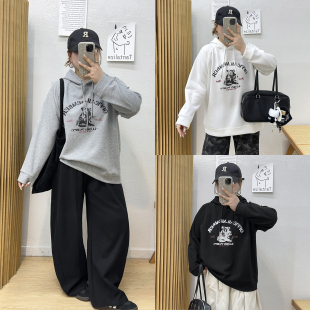 慵懒风连帽卫衣女装 套头衫 新款 长袖 胖MM遮肉显瘦上衣 秋季 宛宛大码