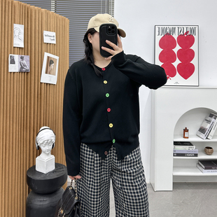 上衣 彩扣针织设计感甜美风开衫 宛宛家胖mm大码 百搭毛衣外套女秋款