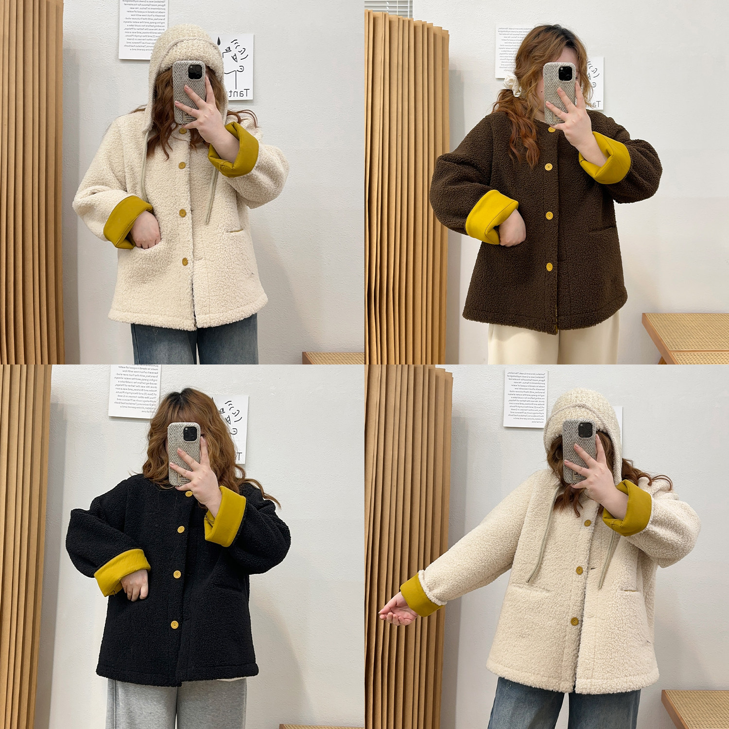 宛宛大码女装胖mm仿羊羔毛拼色外套秋冬季设计感宽松加厚保暖上衣,女装/女士精品,常规大码外套,淘宝优惠券,粉丝福利购,淘宝优惠卷