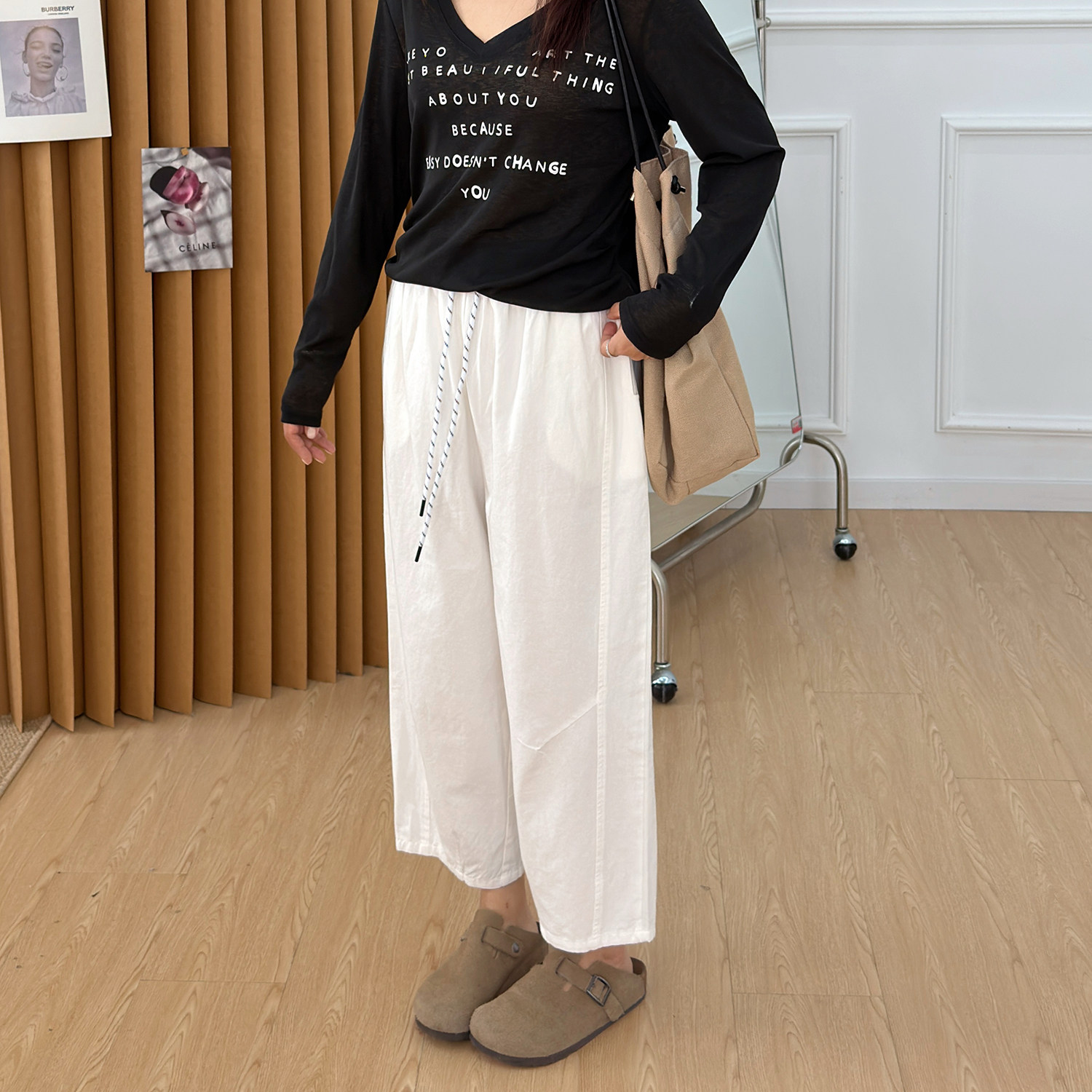宛宛大码休闲阔腿裤女春秋2026新款胖妹妹宽松显瘦垂感九分气球裤图片