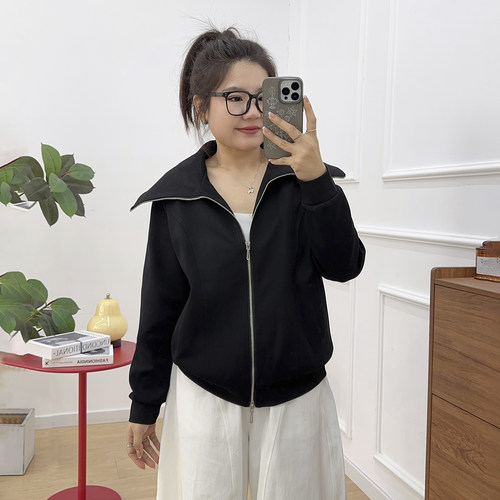 宛宛家大翻领拉链短款外套