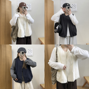 休闲百搭叠穿外套 极简风宽松显瘦马甲女2025秋季 宛宛大码 胖mm韩版
