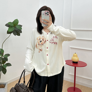 慵懒风印花开衫 T恤薄款 上衣女装 胖mm显瘦长袖 上衣潮 秋季 宛宛大码