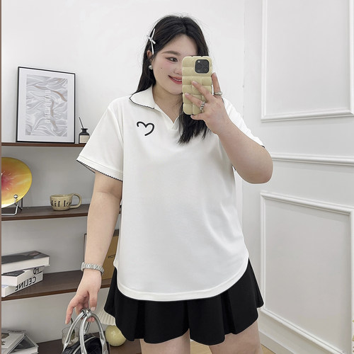 撞色海边领休闲polo衫大码遮肚T