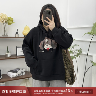 卫衣女胖mm宽松潮牌外套 复古连帽加绒加厚2024年秋冬新款 大码 美式